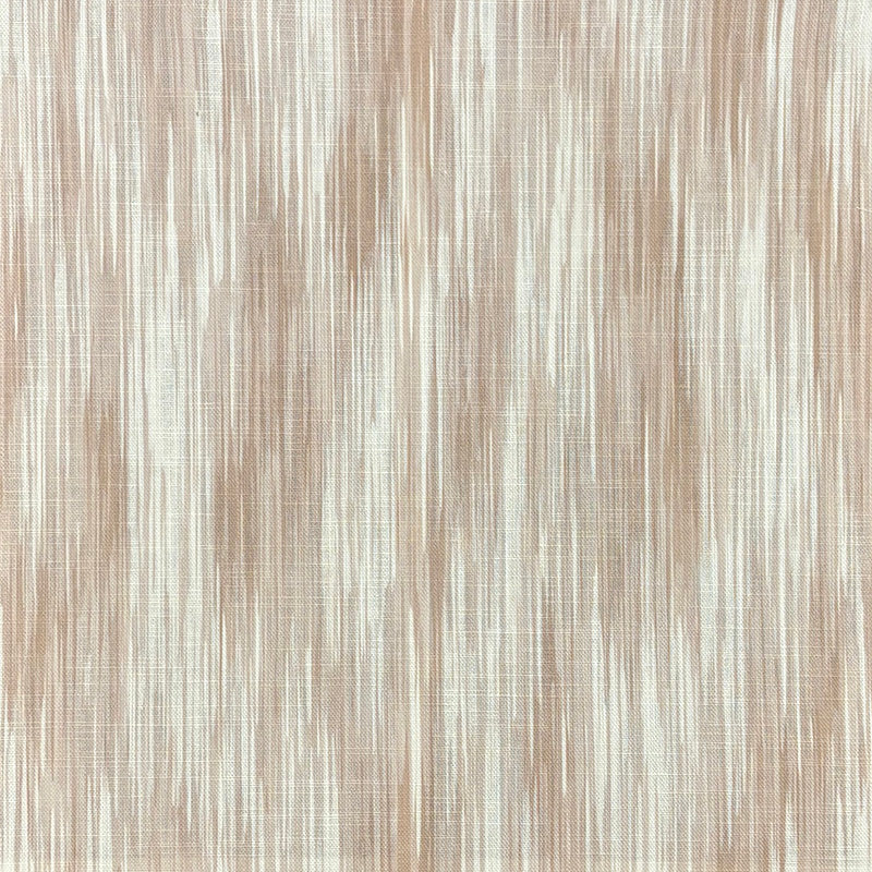 Flat fabric image of Dallas Brown striped curtain fabric featuring soft taupe and beige vertical lines on a woven base.