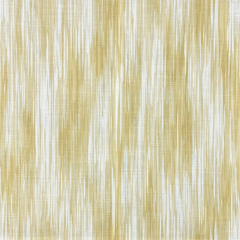 Flat fabric image of Dallas Ochre striped curtain fabric showing golden yellow streaks on a light linen-style base.