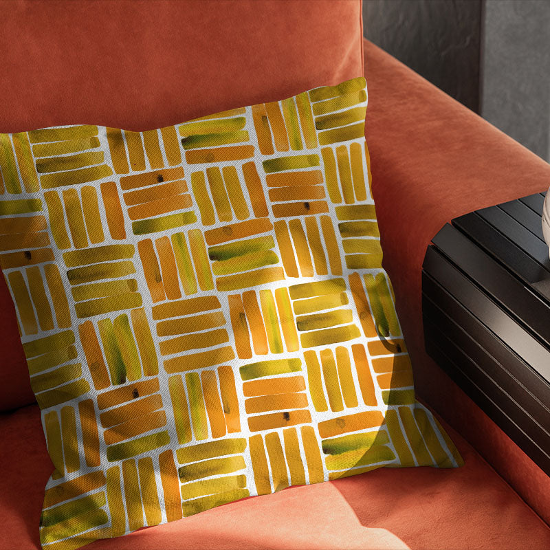 Dash Pumpkin cushion image showing orange patterned curtain fabric for soft furnishings