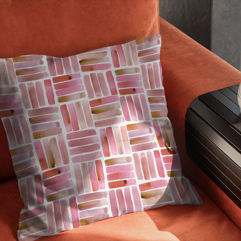Dash Rose cushion image showing pink patterned curtain fabric for cushions and blinds