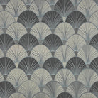Deco Fan Blue printed upholstery fabric with geometric fan design