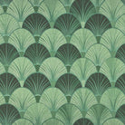 Deco Fan Green printed upholstery fabric with fan motif pattern