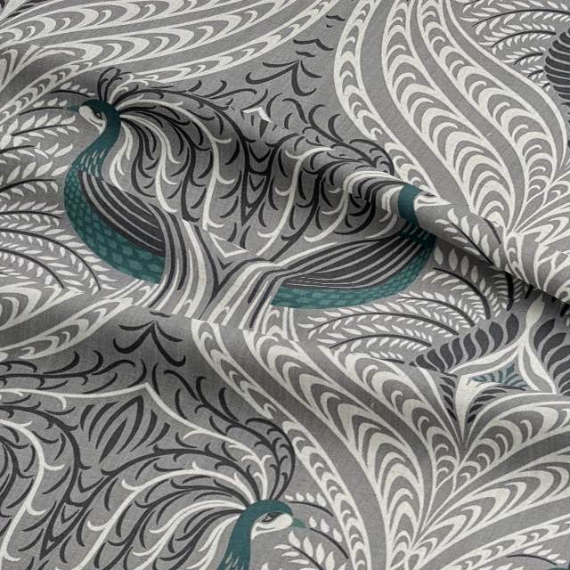 Deco Peacock Linen Durable Upholstery Fabric Per Metre - Grey