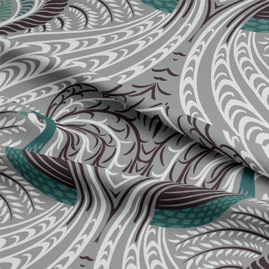 Deco Peacock Linen Curtain Fabric - Grey