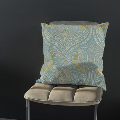 Deco Peacock Linen Curtain Fabric - Mineral