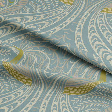 Deco Peacock Linen Curtain Fabric - Mineral