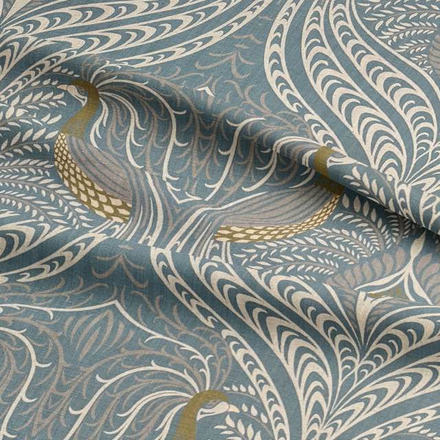 Deco Peacock Cotton Linen Curtain Fabric For Sale - Mineral