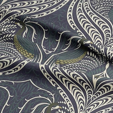 Deco Peacock Cotton Linen Curtain Fabric For Sale - Navy