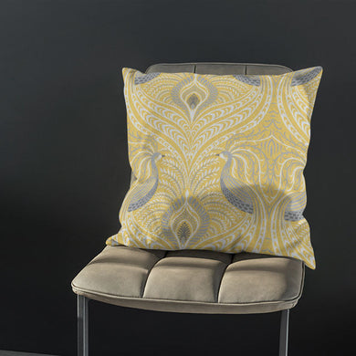 Deco Peacock Linen Curtain Fabric - Ochre