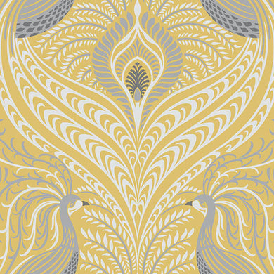 Deco Peacock Linen Curtain Fabric - Ochre