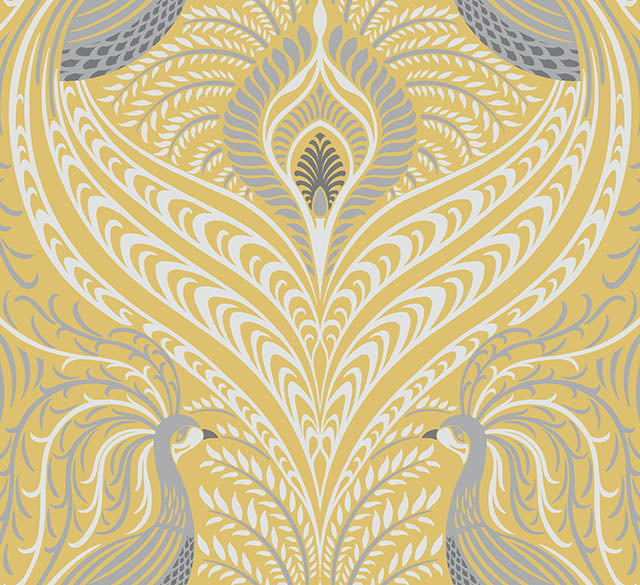 Deco Peacock Linen Curtain Fabric - Ochre