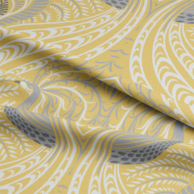 Deco Peacock Linen Curtain Fabric - Ochre