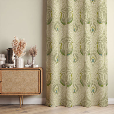 Deco Peacock Linen Curtain Fabric - Sage