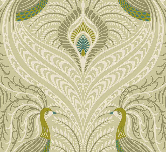 Deco Peacock Linen Curtain Fabric - Sage