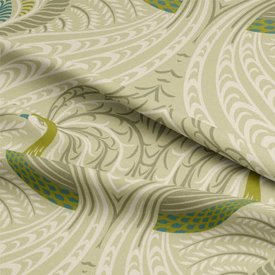 Deco Peacock Linen Curtain Fabric - Sage