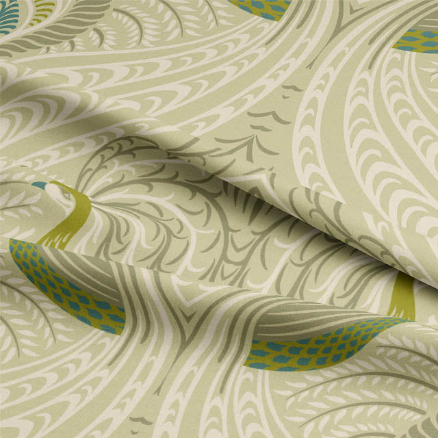 Deco Peacock Linen Curtain Fabric - Sage