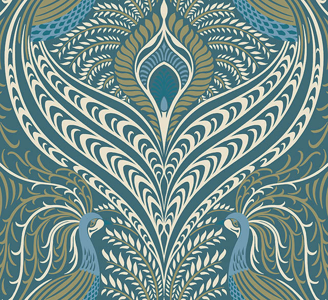 Deco Peacock Linen Curtain Fabric - Teal