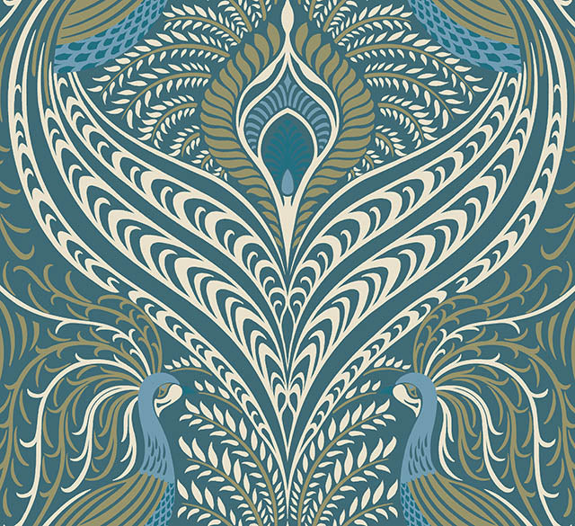 Deco Peacock Linen Curtain Fabric - Teal