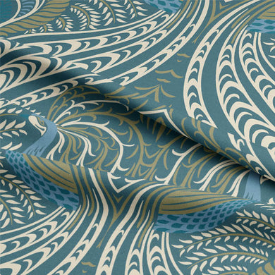 Deco Peacock Linen Curtain Fabric - Teal