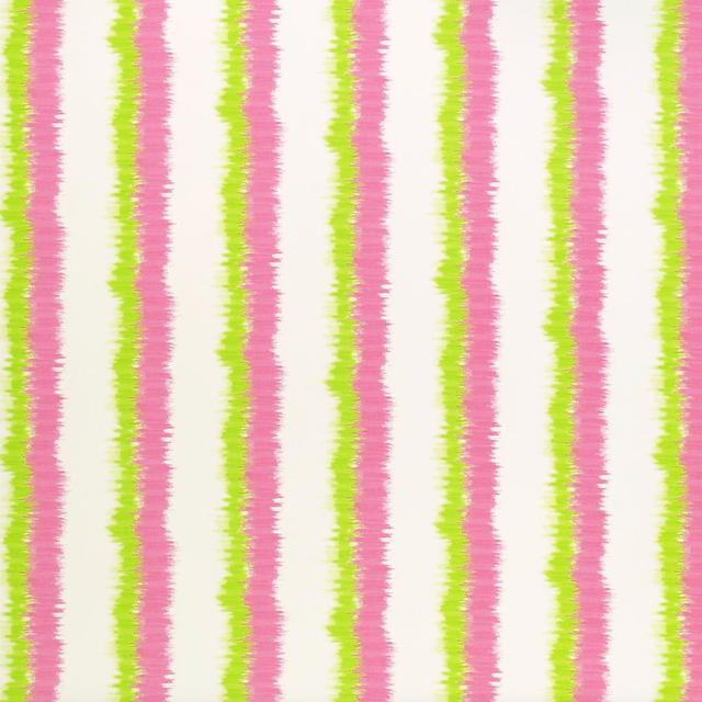 Designers Guild Pembridge curtain fabric in Blossom with pink and lime green stripes.