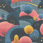 Dovedale tree pattern curtain fabric – 100% cotton printed curtain fabric in navy and pink landscape design