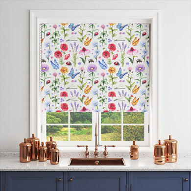 Dragonfly Meadow Linen Curtain Fabric - White