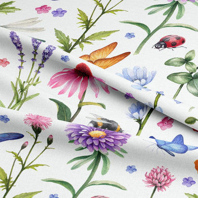 Dragonfly Meadow Linen Curtain Fabric - White