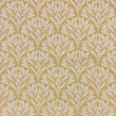 Driftwood Leaf Ochre Upholstery Fabric – Warm yellow leaf fabric for sofas and chairs.