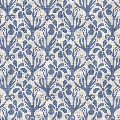 Duloe Cotton Curtain Fabric - Blue