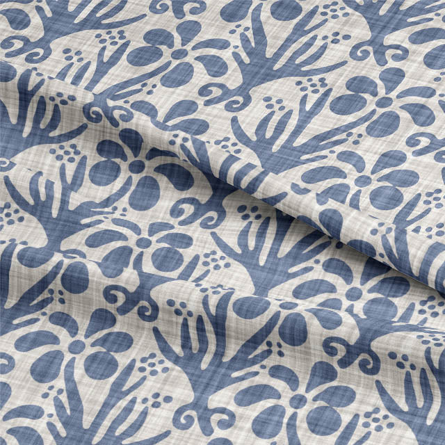  Close-up of the high-quality Duloe Cotton Curtain Fabric in Blue, showcasing its luxurious texture and rich color