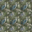 Ellesmere Heron velvet upholstery fabric in forest green with heron and foliage print – flat fabric detail