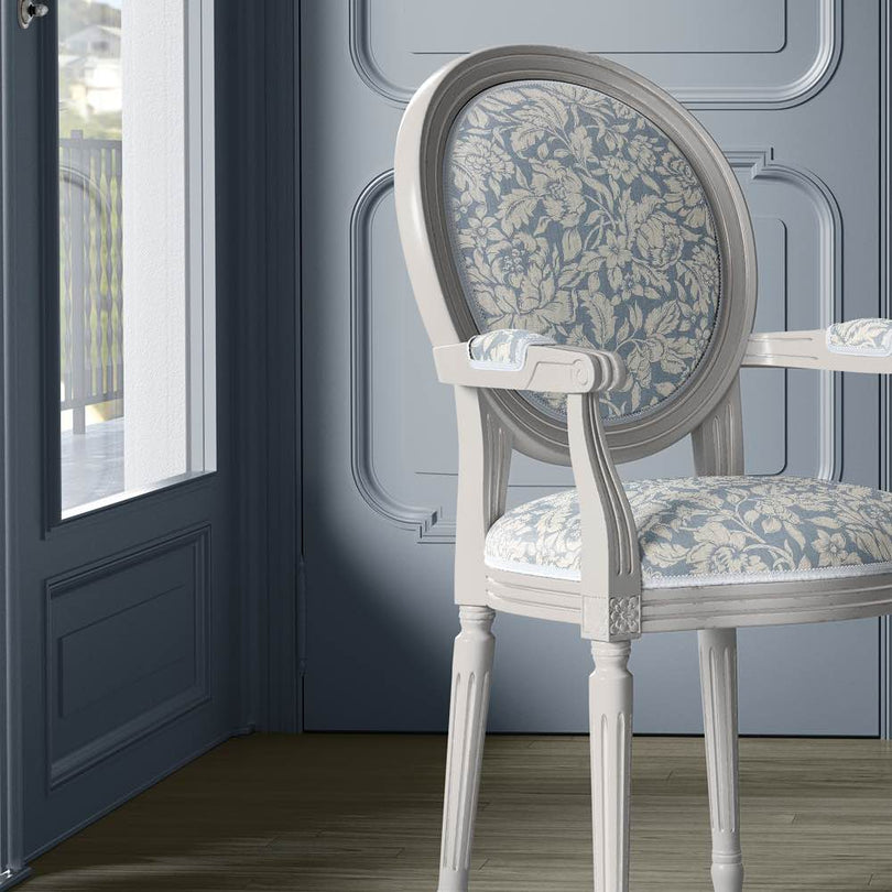  Elysia Wedgewood - Blue Floral Upholstery Fabric For Chairs