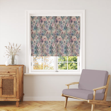 English Garden Mauve floral linen curtain fabric with soft pastel tones