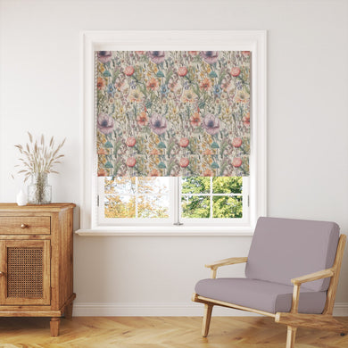 Vibrant English Garden Multi linen curtain fabric with colourful wildflowers