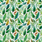 Ennerdale green botanical curtain fabric with watercolour leaves and delicate sprigs on white