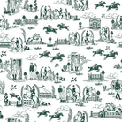 Green and white equestrian toile fabric for country curtains, Roman blinds and cushions