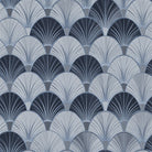 Blue geometric velvet upholstery fabric fan pattern detail
