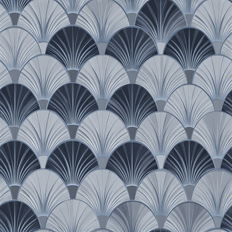 Blue geometric velvet upholstery fabric fan pattern detail
