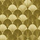 Golden geometric velvet upholstery fabric fan pattern close up