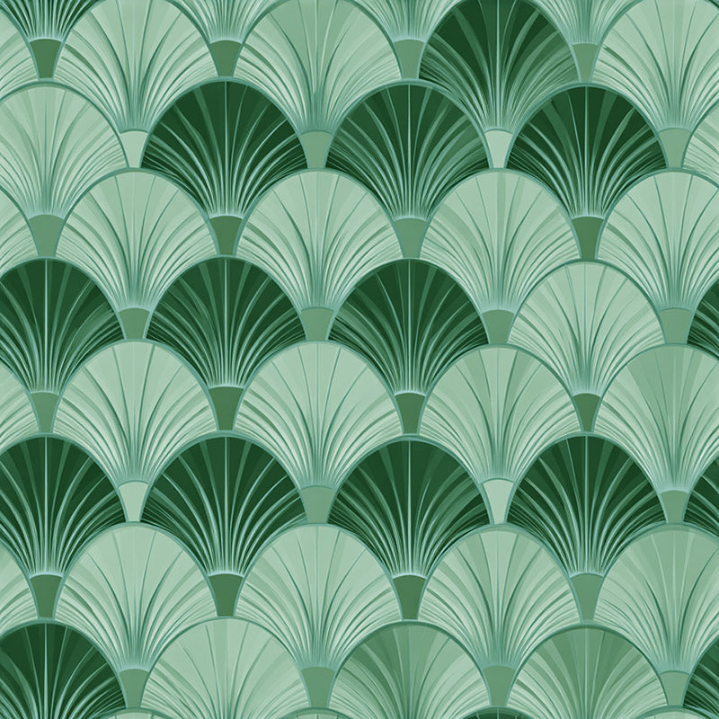 Green geometric velvet upholstery fabric fan pattern detail