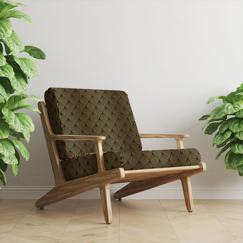 Black and gold velvet upholstery fabric on luxury art deco chair