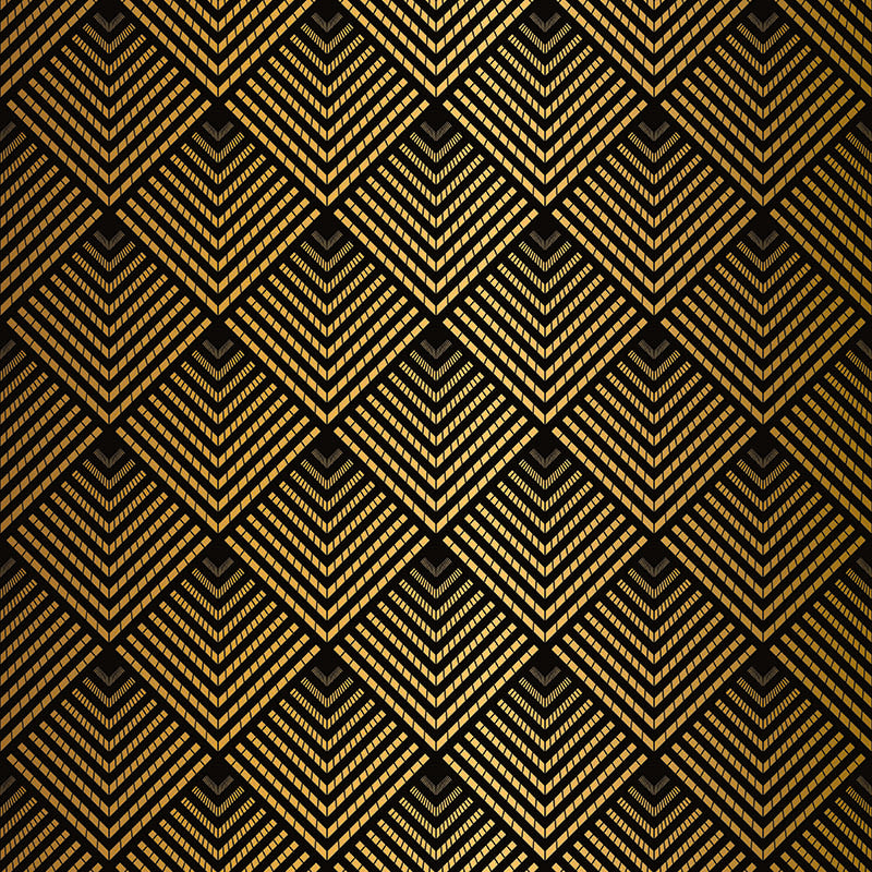 Black and gold art deco velvet upholstery fabric with bold geometric motif