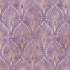 Feathercrest Amethyst Art Deco velvet fabric flat image with purple feather crest fan pattern