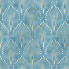 Feathercrest Azure blue Crib 5 velvet upholstery fabric flat image with Art Deco plume motif