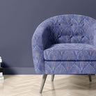 Feathercrest Blue velvet upholstery fabric on chair for statement Art Deco interiors