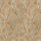 Feathercrest Bronze velvet upholstery fabric flat image with warm brown Art Deco fan pattern