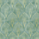 Feathercrest Green Crib 5 velvet fabric flat image with green Art Deco feather fan repeat