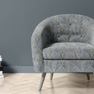 Feathercrest Grey velvet upholstery fabric shown on chair for contract and home seating