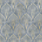 Feathercrest Grey patterned velvet fabric flat image with grey Art Deco plume design