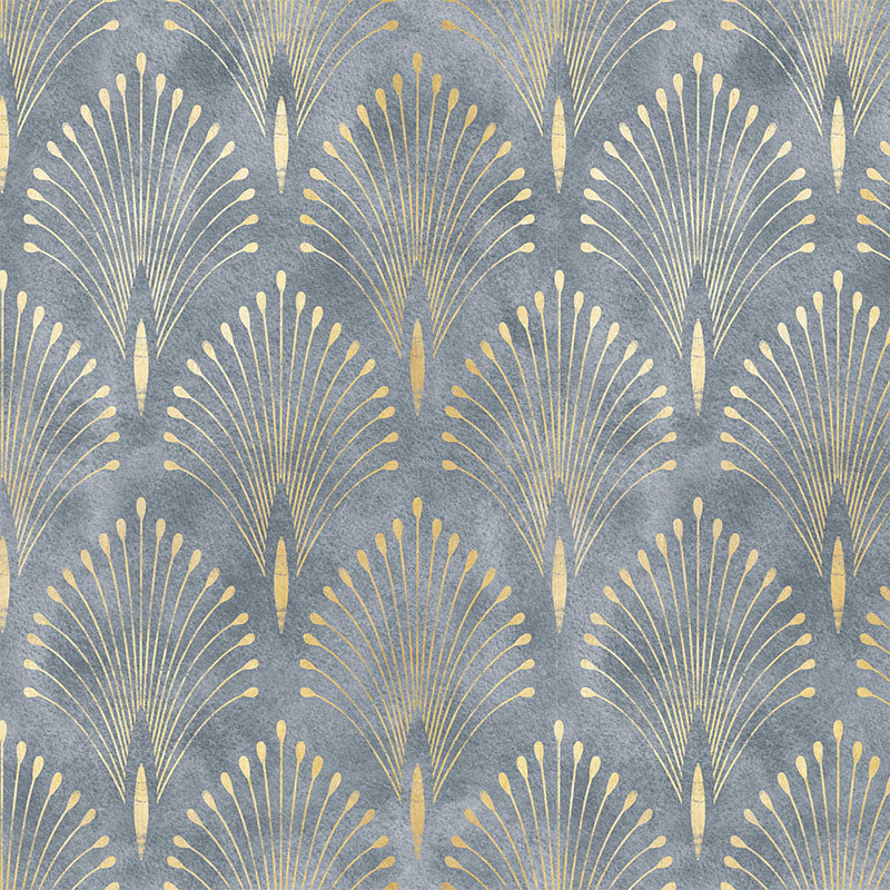 Feathercrest Grey patterned velvet fabric flat image with grey Art Deco plume design
